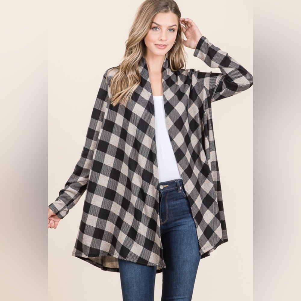 New Tan and black checkered cardigan
